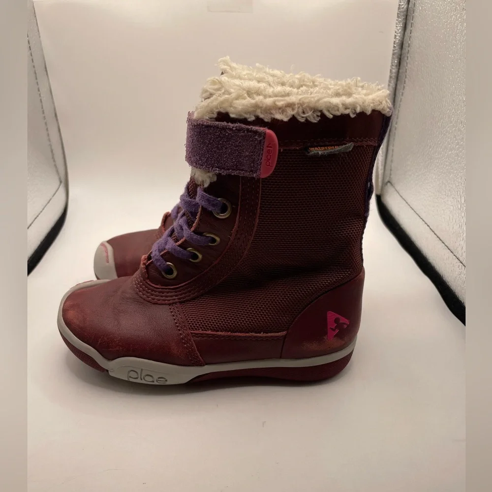 Plae Noel burgundy girls leather hi boots size 8c waterproof